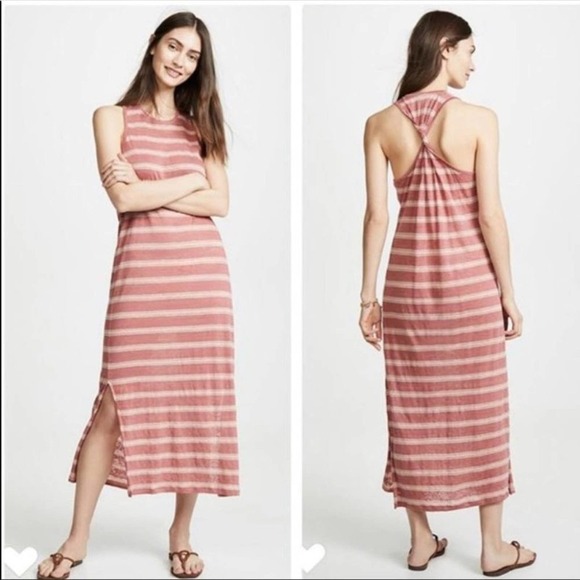 JOIE Tropic Red Striped 100% Linen Brellen Sleevelss Maxi Dress Size Small NEW - Picture 1 of 11